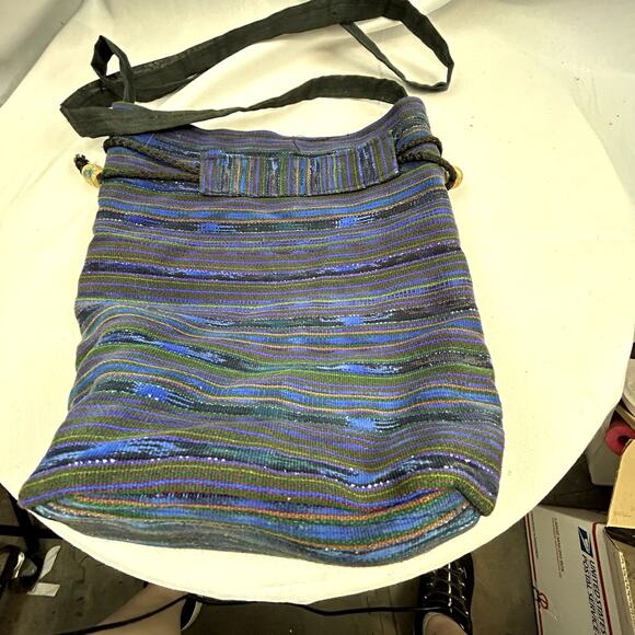 Cloth Purse Bohemian Sling Mexico Playa Del Carmen embroidered cinch lined - Picture 3 of 12